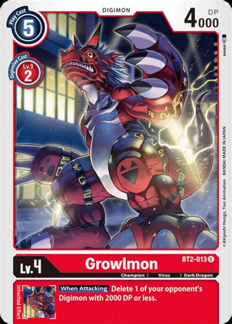 Digimon Trading Card Game 2020 V.1 Single Card Uncommon Growlmon BT2-013 - ToyWiz