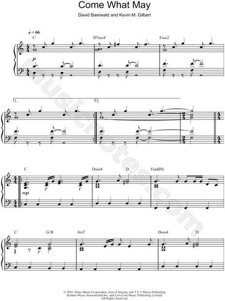 Nicole Kidman "Come What May" Sheet Music (Piano Solo) in C Major - Download & Print - SKU ...