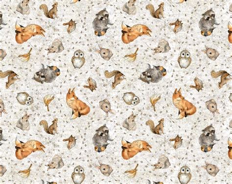 Woodland Animals and Paw Prints Fabric From Northcott Tenderwood Collection Nursery Yardage and ...