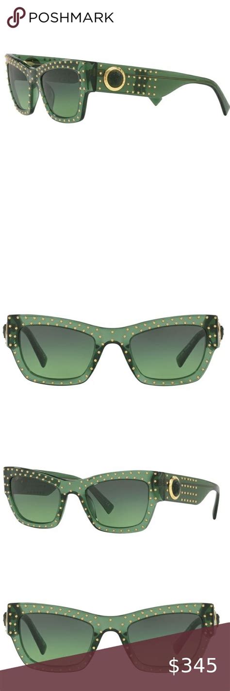 VERSACE Sunglasses Green Frame Gold Studded Square | Versace sunglasses ...