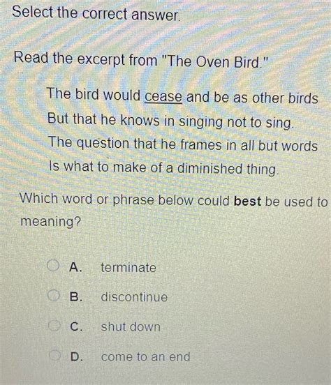 Select the correct answer. Read the excerpt from "The Oven... | Course Hero