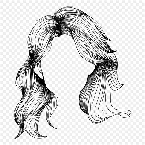 Long Hair PNG Transparent, Sketch Black And White Female Long Hair, Female Hairstyle, Black And ...