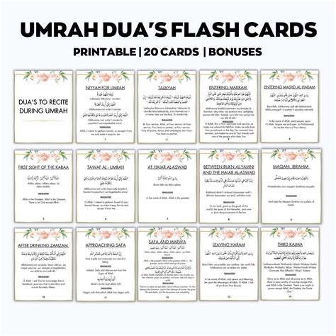 Floral Umrah Dua Printable, Umrah Blue Dua Cards, Umrah Guide, Printable Umrah Dua, Umrah Dua ...