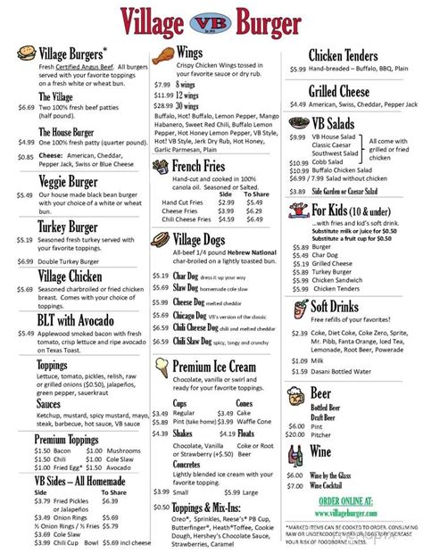 Menu of Village Burger in Woodstock, GA 30188