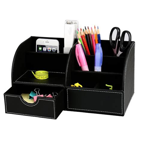 7 Storage Compartment PU Leather Desk Organizer Desktop Organizer Card ...