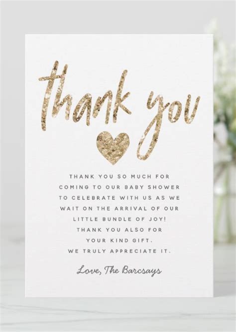 Glam Gold Glitter Heart Baby Shower Thank You Card | Zazzle.com | Baby ...