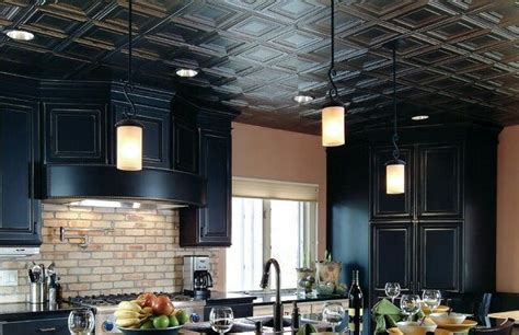 Pin by Emilio Karlov on bar ideas | Contemporary black kitchen, Tin kitchen, Kitchen ceiling