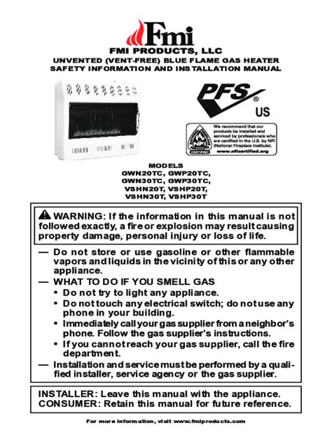 Fillable Online Owner's Manual Blue Flame Unvented Gas Heater Fax Email Print - pdfFiller