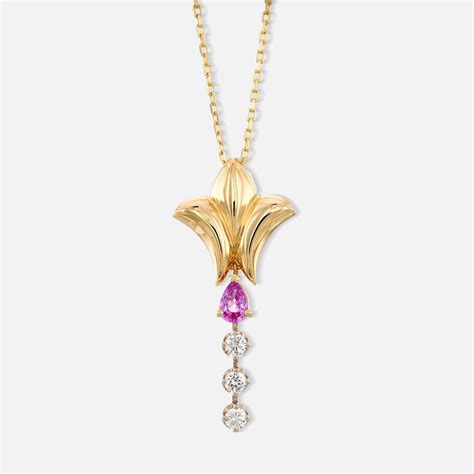Pink Sapphire & Diamonds Gold Pendant Necklace | Hanalore