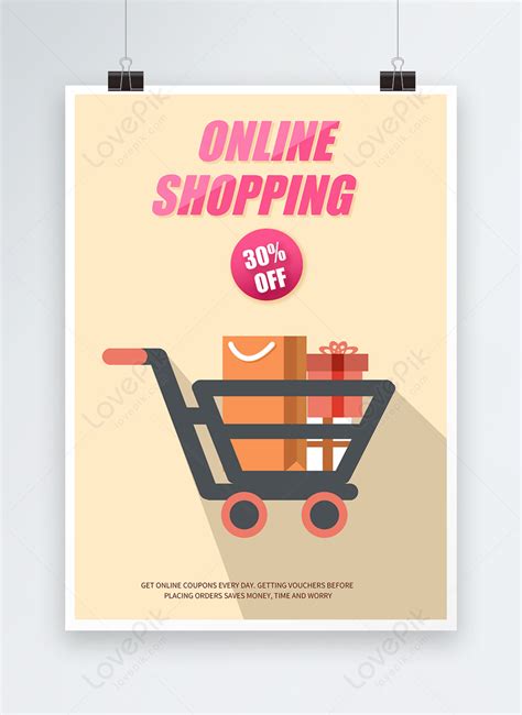 Yellow shopping cart gift online shopping flat poster template image_picture free download ...