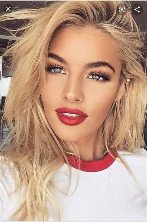 Red Lipstick OUtfITs | Red lipstick makeup blonde, Red lip makeup, Red lipstick looks
