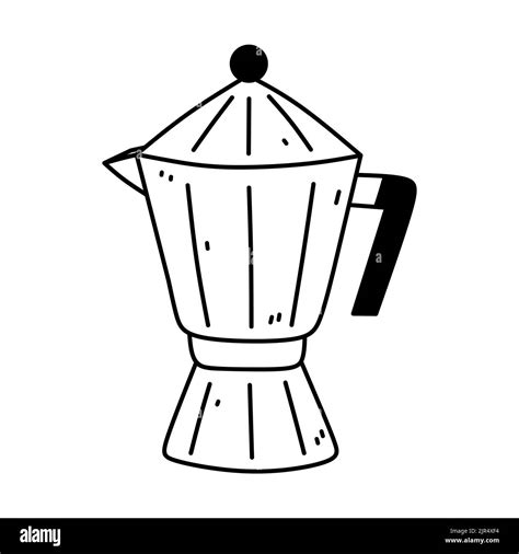 Italian coffee maker or moka pot isolated on white background. Vector hand-drawn illustration in ...