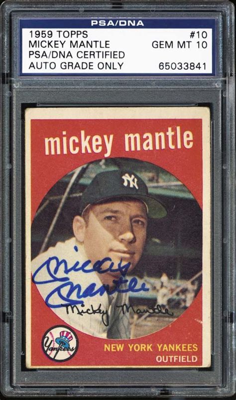 Lot Detail - 1959 Topps #10 Mickey Mantle Autographed Card PSA/DNA GEM ...