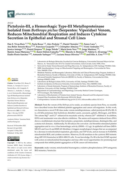 (PDF) Pictolysin-III, a Hemorrhagic Type-III Metalloproteinase Isolated from Bothrops pictus ...