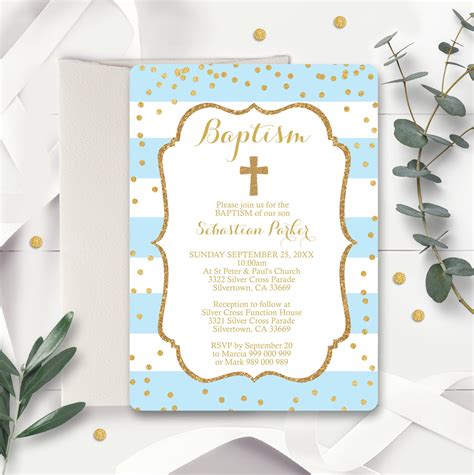 EDITABLE Blue Gold Baptism Invitation | ubicaciondepersonas.cdmx.gob.mx