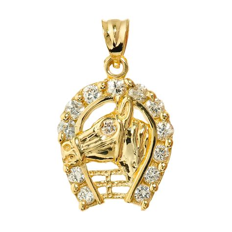 CZ Horseshoe Horse Head Charm Pendant Necklace in 9ct Gold | Gold Boutique