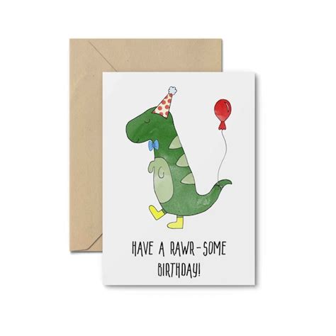 Dinosaur Birthday Card, Greeting Card, Rawr-some, Roar, Boys, Party, Kids, Pretty, Funny, Pun ...