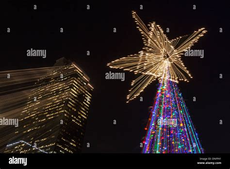 Christmas tree lights in downtown Houston at night Stock Photo - Alamy