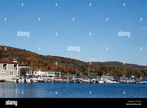 Cooperstown Lake Front Hotel and marina on Otesgo Lake, Cooperstown, New York, United States of ...