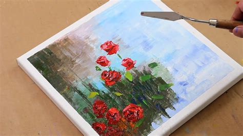 Roses painting tutorial for beginners / Easy / Red / step by step / palette knife painting /Day ...