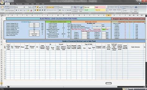 Calculate electrical load of panelboard (Excel spreadsheet)