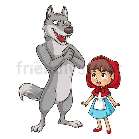 Scared Little Red Riding With Bad Wolf Cartoon Clipart Vector ...