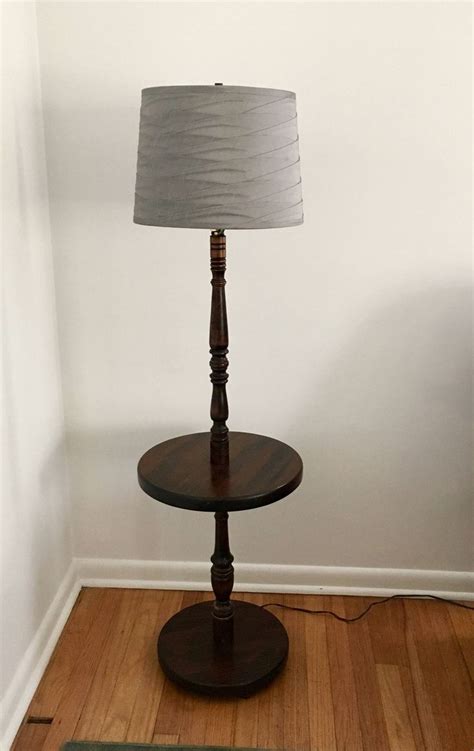 Vintage Solid Mahogany Wood Floor Lamp with Table Farmhouse Shabby French Country Cottage Rustic ...
