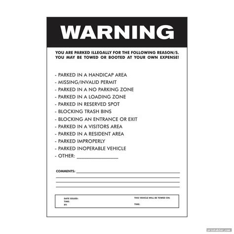 Printable Parking Ticket Template Word