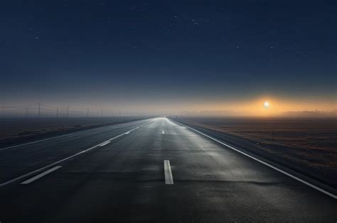 Premium AI Image | Empty asphalt road at night with stars and moon in the sky Panoramic view of ...