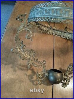 Antique Brass Hanging Bracket Oil Chandelier Parlor Lamp Parts with 14 Fitter | Vintage Lamp Parts