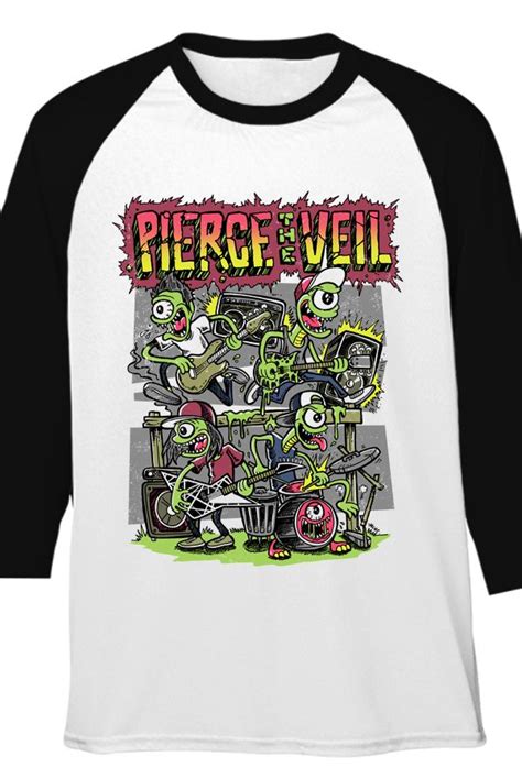 Pierce The Veil | Merch Store - Monsters Destroy Tour Raglan (White/Black) | White and black ...