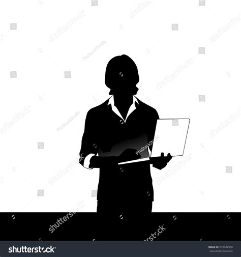 Silhouette Business Man Using Laptop Typing Stock Vector (Royalty Free ...