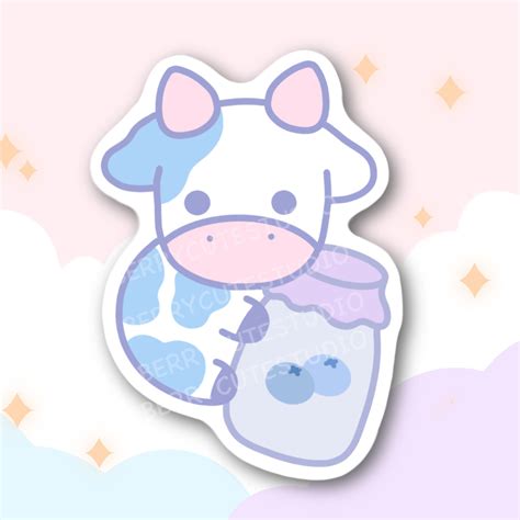 Blueberry Cow Sticker | Cute stickers, Kawaii stickers, Cow drawing