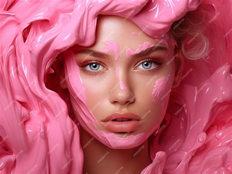 Premium AI Image | Beauty woman face painted in pink color paint pink ...