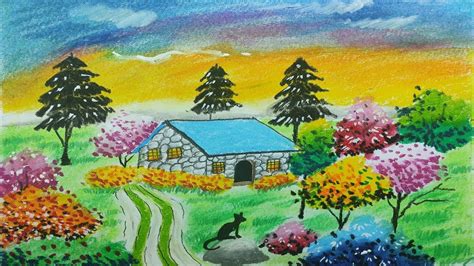 How To Draw Beautiful House With Garden Garden Kids Draw Painting Drawing House Landscape ...