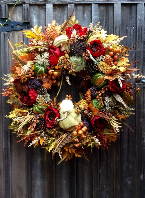 Giant floral wreath with big white gourd. | Wreath decoration, Fall wreaths, Wreaths