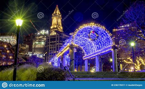 Holiday Night Scene in Downtown Boston. Stock Image - Image of holiday ...