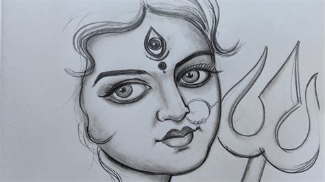 how to draw maa durga face pencil sketch for beginners step by step,how to draw durga thakur ...