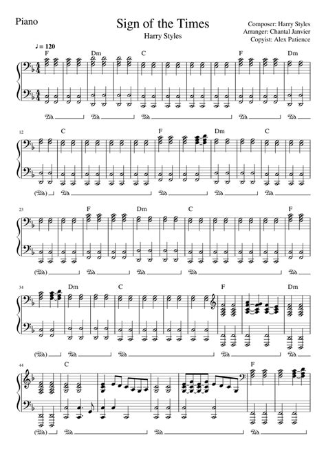 How To Play Sign Of The Times On Piano - F f f f f f f f f g e d ...