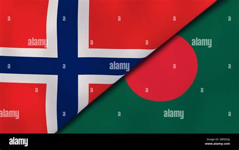 Two states flags of Norway and Bangladesh. High quality business background. 3d illustration ...