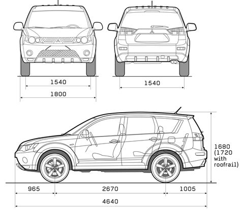 Mitsubishi Outlander 2008 Blueprint - Download free blueprint for 3D ...