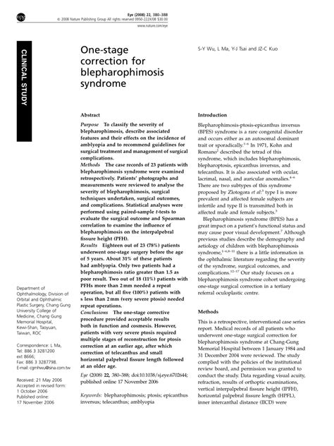 (PDF) One-stage correction for Blepharophimosis syndrome