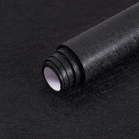 Mecpar Silk Black Wallpaper 15.7'' x 118'' Embossed Black Contact Paper Solid Black Peel and ...