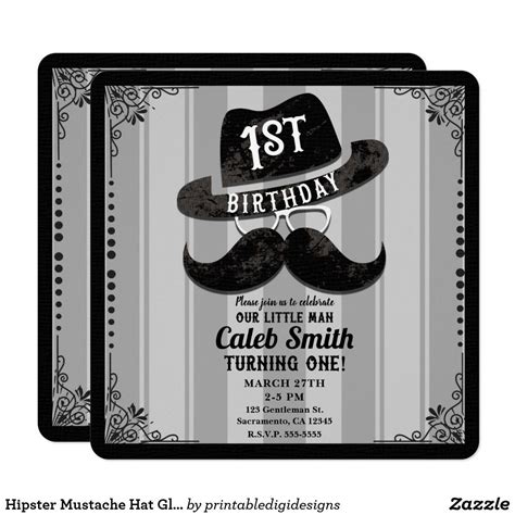 Hipster Mustache Hat Glasses 1st Birthday Party Invitation | Zazzle | 1st birthday party ...