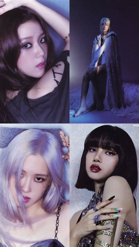 three different pictures of the same woman with purple hair and blue ...