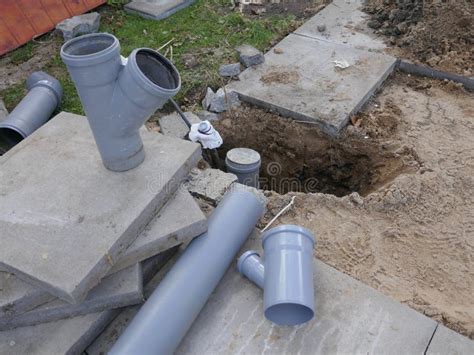 Laying and Installation of a Sewer Pipe Stock Photo - Image of occupation, plumbing: 128387510