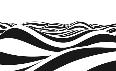 3D optical illusion- line art. Black and white wavy pattern illustration