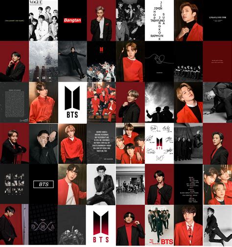 BTS WALL COLLAGE Kit Kpop Aesthetic Red Black White Army - Etsy | Wall ...