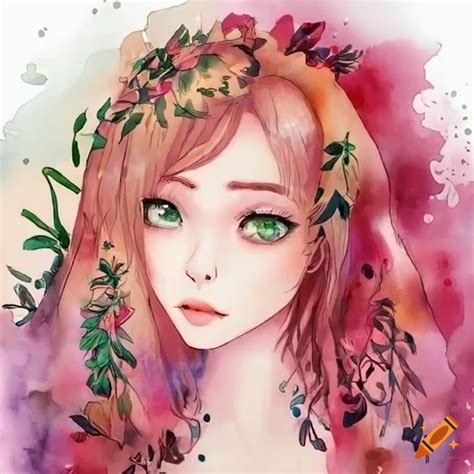 Anime girl with hair made of plants