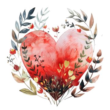 Watercolor Heart Artwork With Floral Surroundings, Art, Watercolor, Heart PNG Transparent Image ...